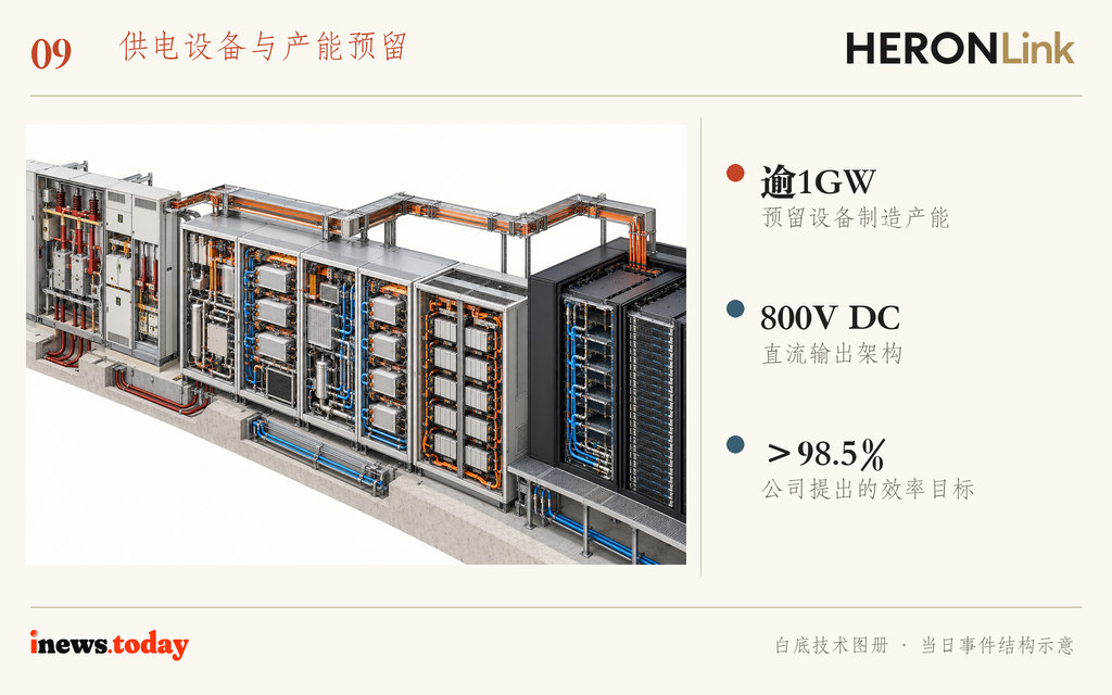 图9｜Heron Link方案将中压转换、储能与800V直流配电衔接，图中为结构概念。
